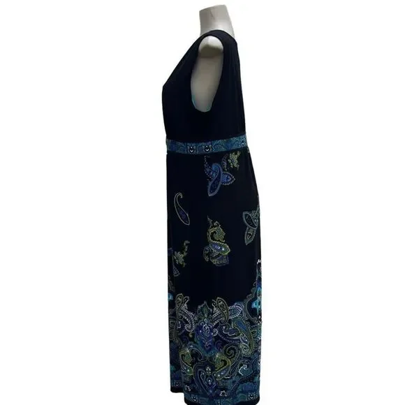 Catherines Black and Blue Paisley Maxi Dress, comfy & elegant,Size 16 sleeveless - Picture 10 of 14